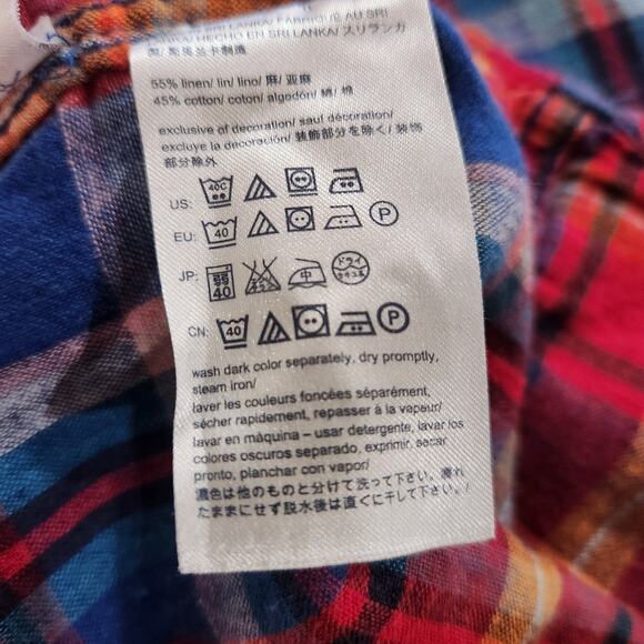 Tommy Hilfiger Mens Linen Red Blue Plaid Custom Fit Button Up Shirt Size Large - Picture 6 of 10